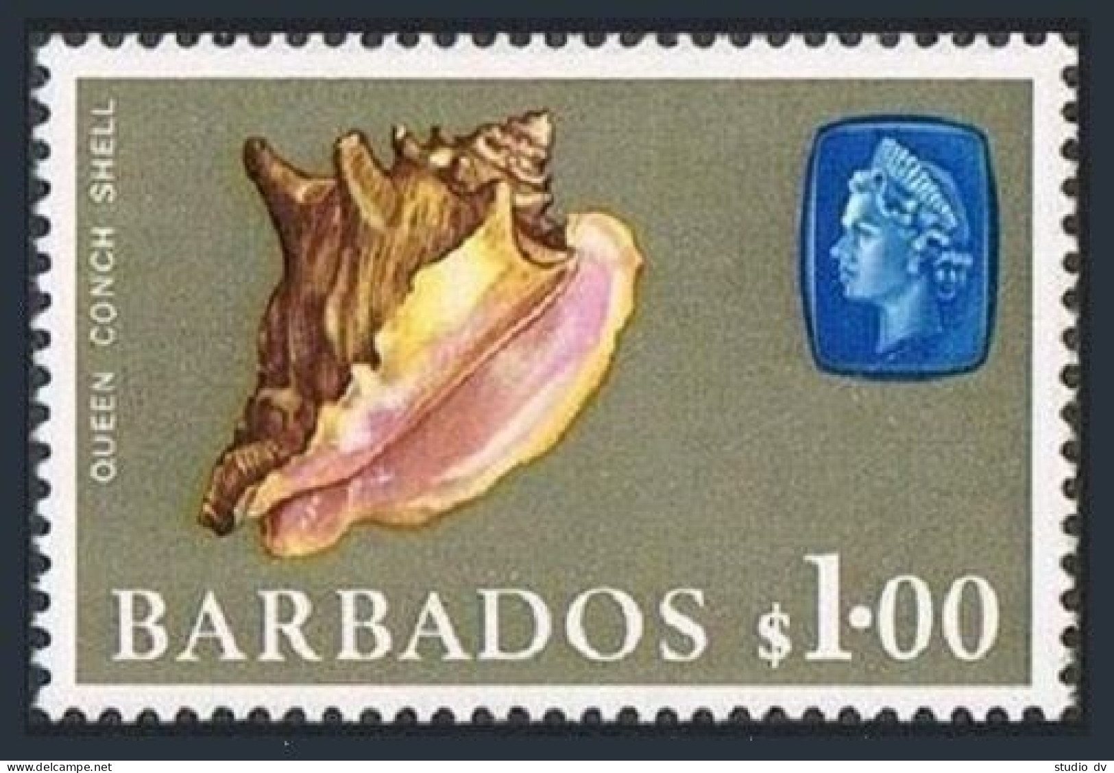 Barbados 279,lightly Hinged. Marine Life,1965.Queen Conch Shell- - Barbados (1966-...)