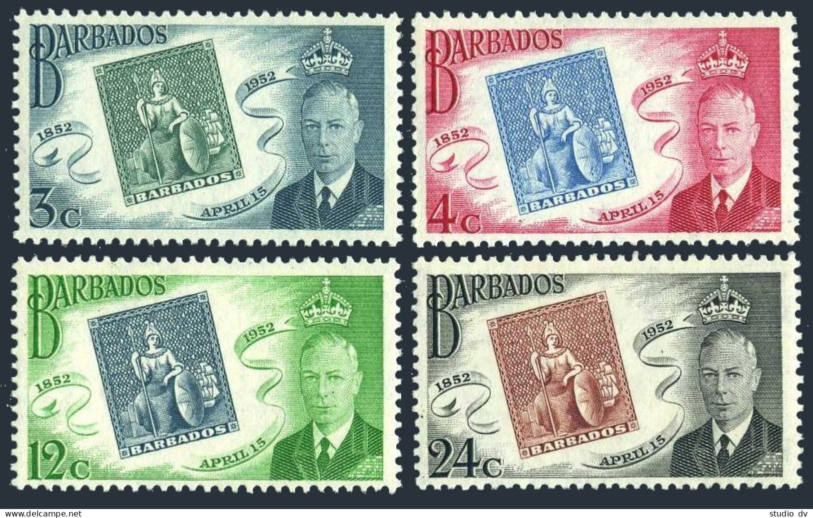 Barbados 230-233, Hinged. Michel 198-201. Barbados Postage Stamps-100, 1952. - Barbades (1966-...)