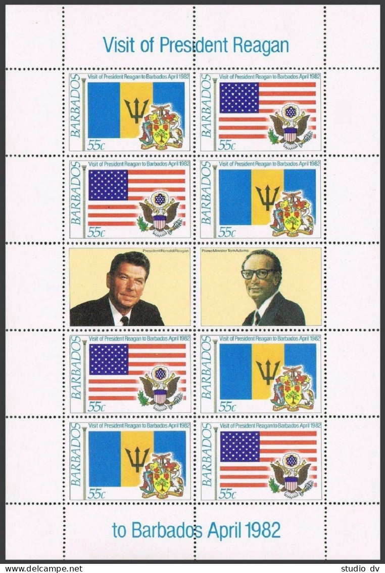 Barbados 582a Sheet,MNH.Mi 554-555 Klb. President Ronald Reagan,visit 1982. - Barbades (1966-...)