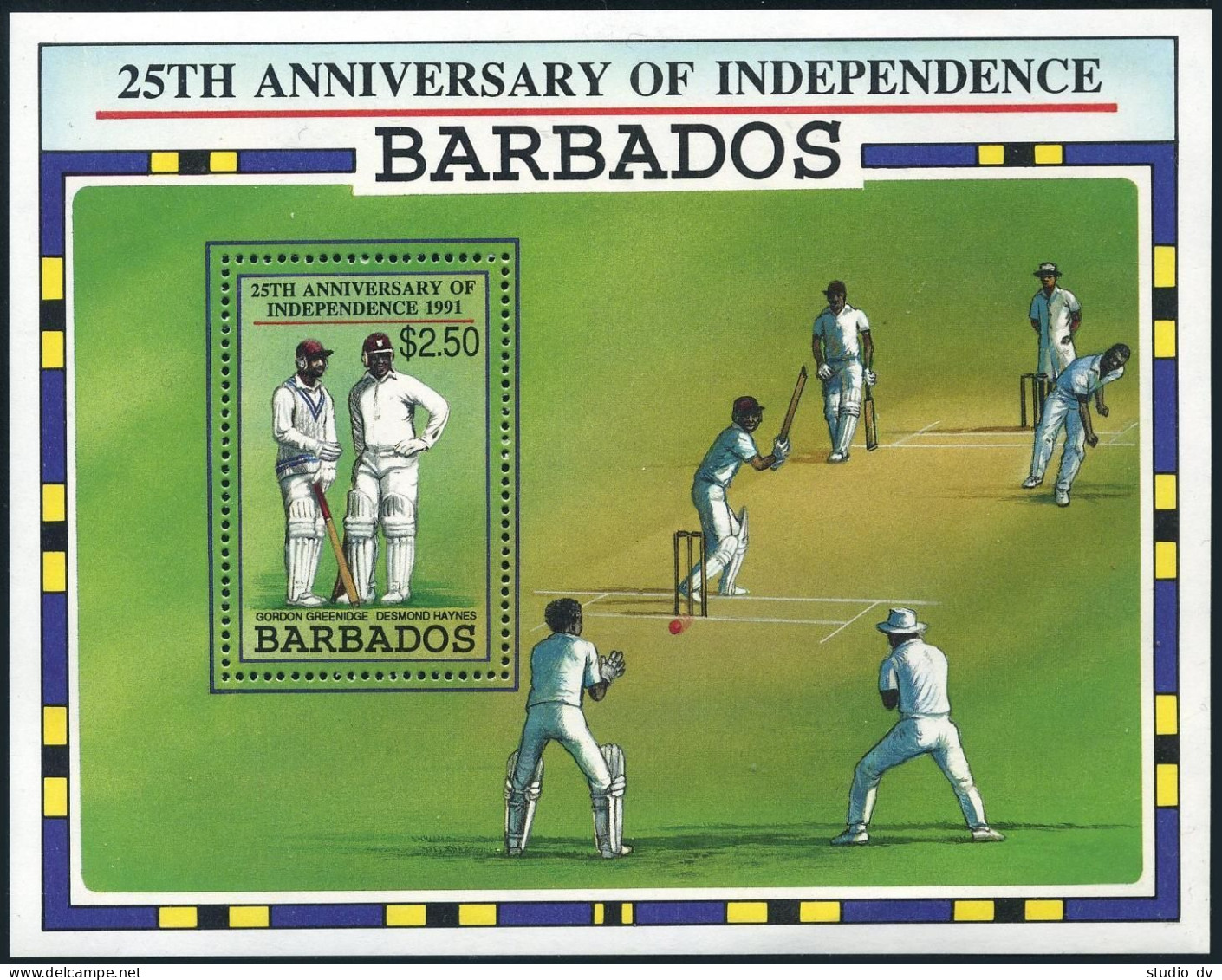 Barbados 817,MNH.Michel Bl.28. Independence,25th Ann.1991.Cricket Players. - Barbados (1966-...)