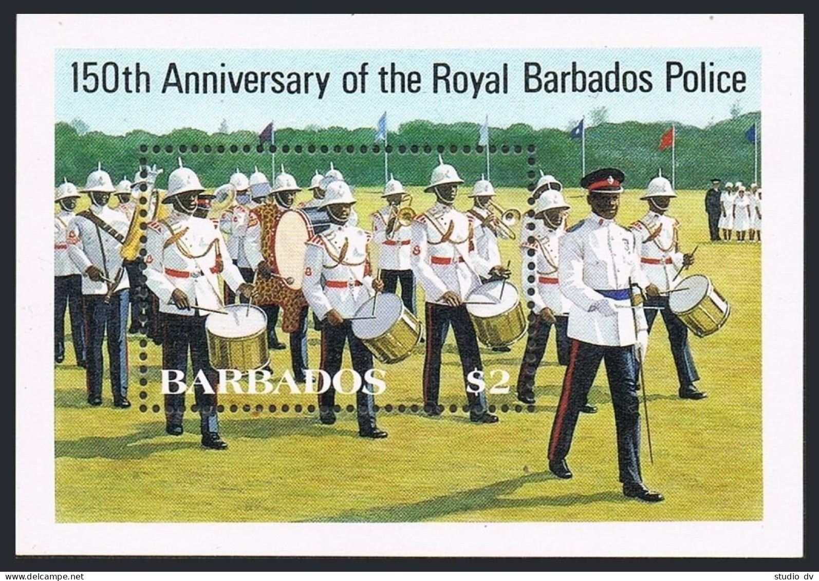 Barbados 670-673, 674, MNH. Royal Barbados Police-150, 1985. Dog, Horseman. - Barbados (1966-...)