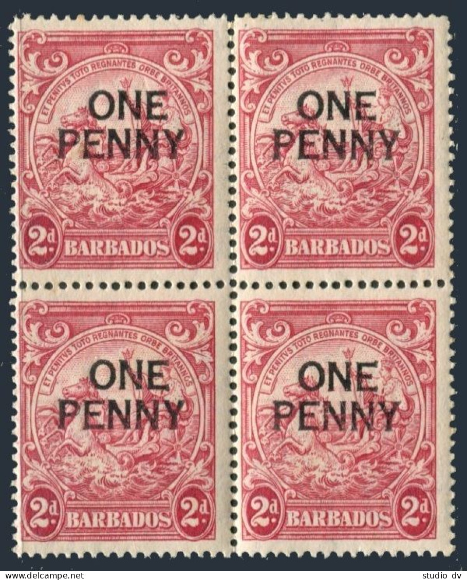 Barbados 209 Block/4,MNH.Michel 177C. Seal Of Colony,surcharged ONE PENNY.1946. - Barbades (1966-...)