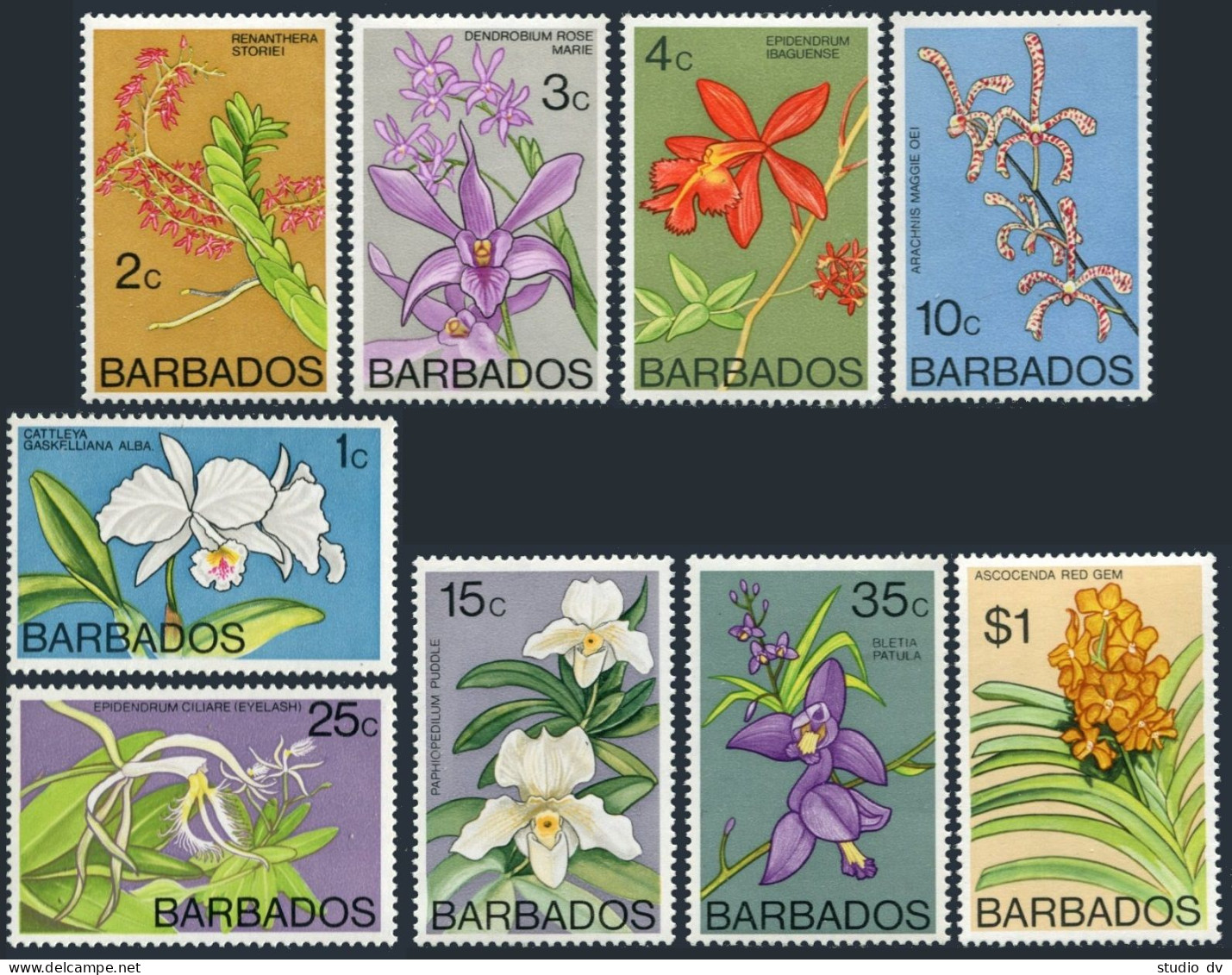 Barbados 396a-408a Wmk 314 Upright,MNH.Michel 365X-380X. Orchids 1976. - Barbados (1966-...)