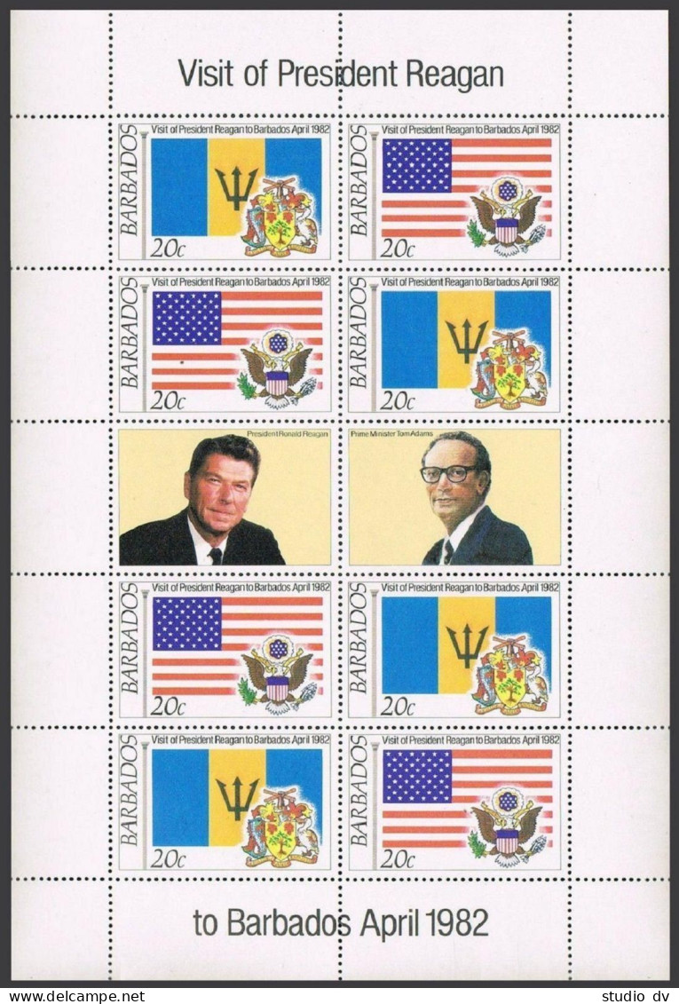 Barbados 582a,584a Sheets,MNH.Mi 554-557 Klb. President Ronald Reagan,visit 1982 - Barbades (1966-...)