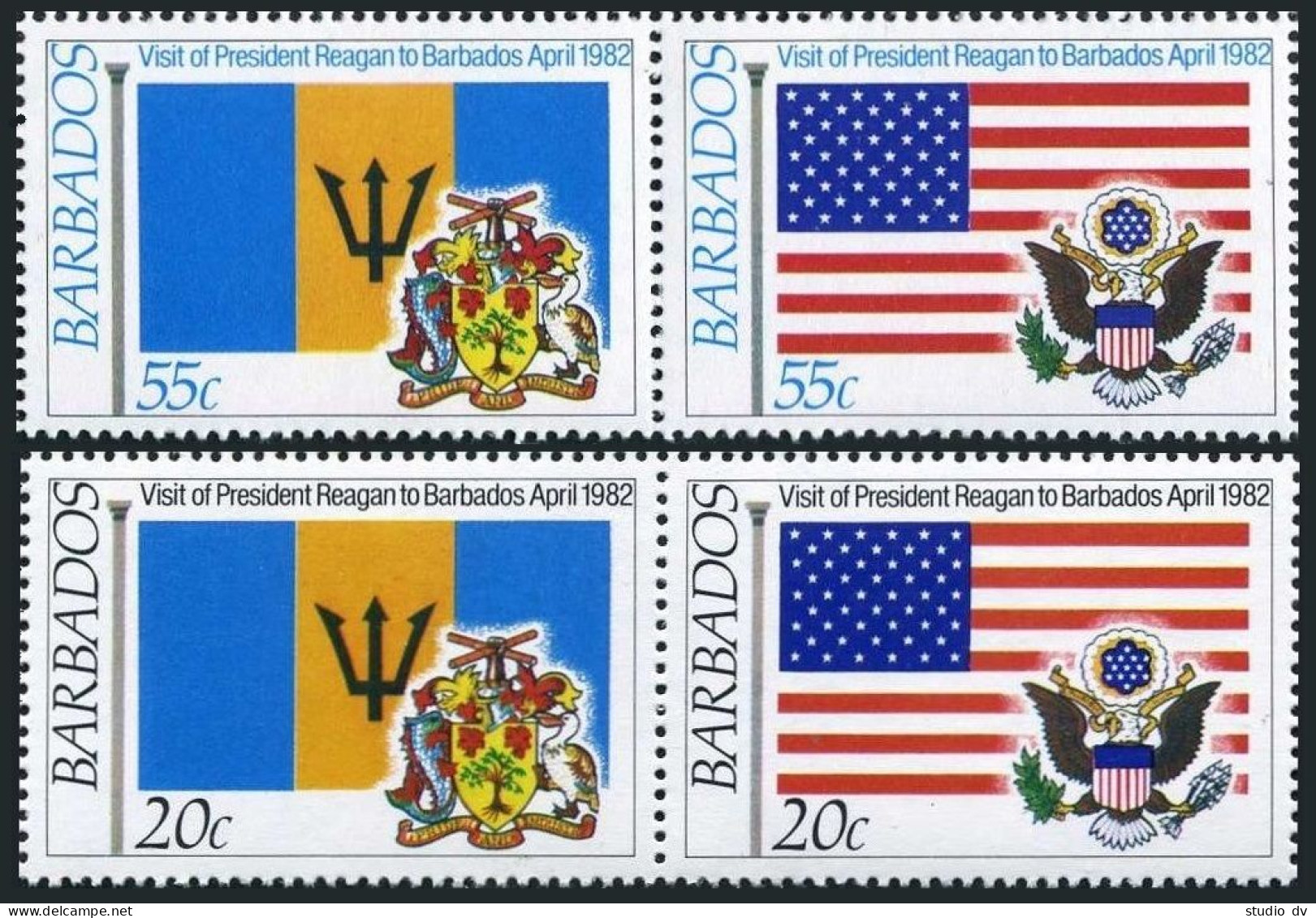 Barbados 581-584a, MNH. Mi 554-557. Visit Of President Ronald Reagan, 1982. Arms - Barbades (1966-...)