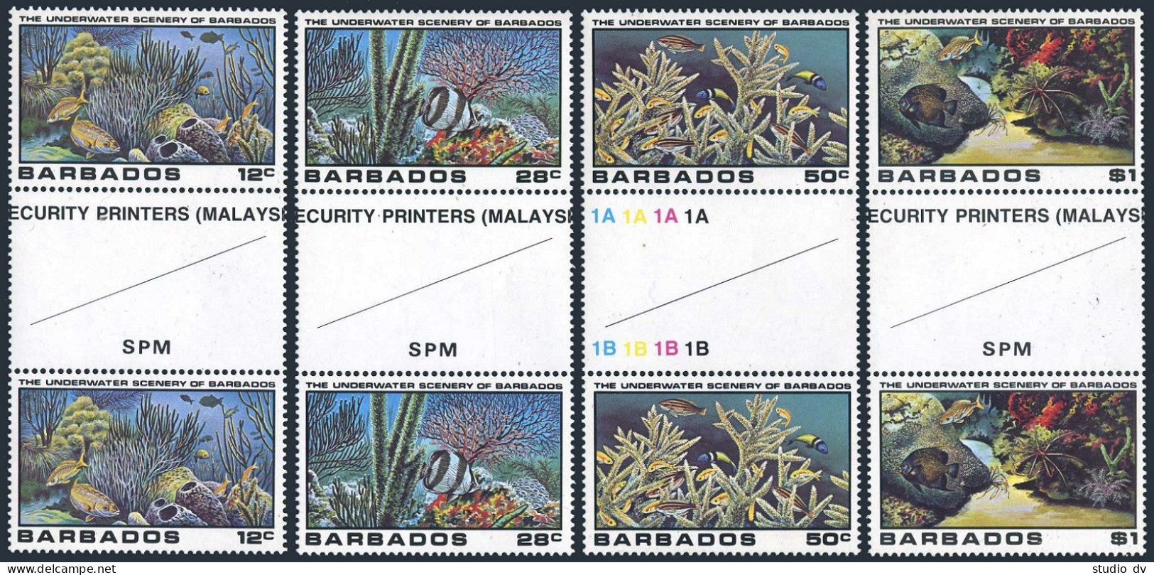 Barbados 534-537 Gutter,MNH.Michel 514-517. Underwater Scenery,1980. - Barbados (1966-...)