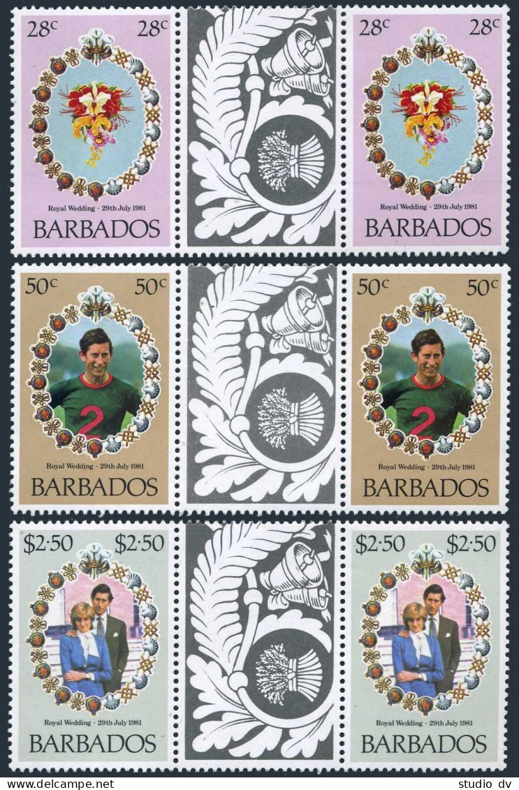 Barbados 547-549 Gutter, MNH. Michel 527-529. Prince Charles-Diana Wedding,1981. - Barbados (1966-...)