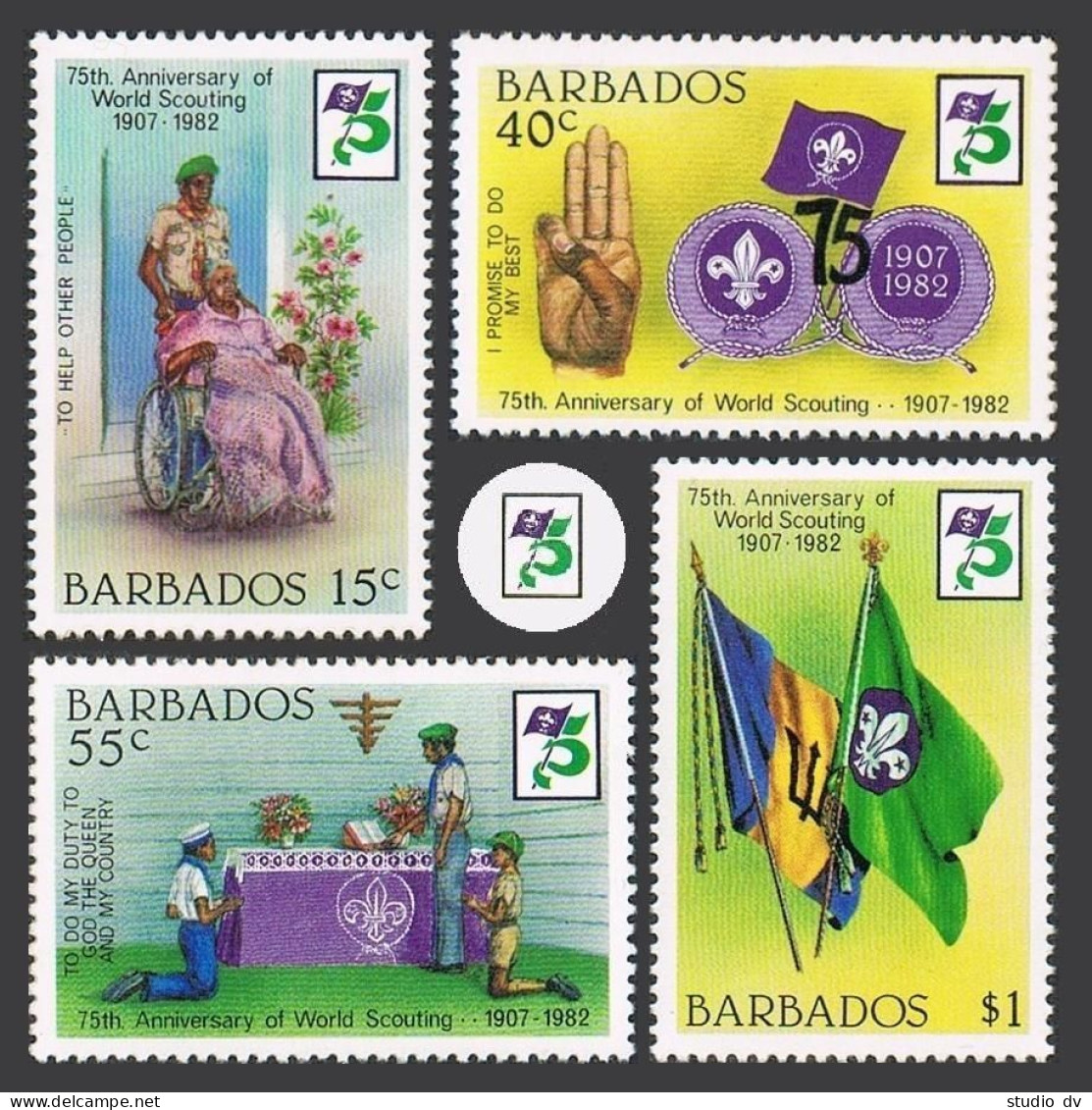 Barbados 589-592,593, MNH. Mi 566-569, Bl.15. Scouting Year 1982, Flags, Laws. - Barbados (1966-...)