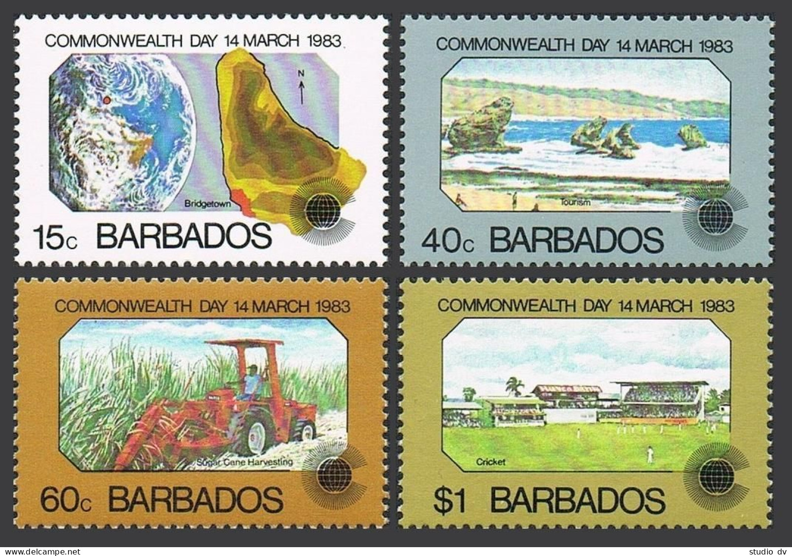 Barbados 598-601,MNH.Michel 579-582. Commonwealth Day 1983.Map,Beach,Sugar Cane, - Barbades (1966-...)