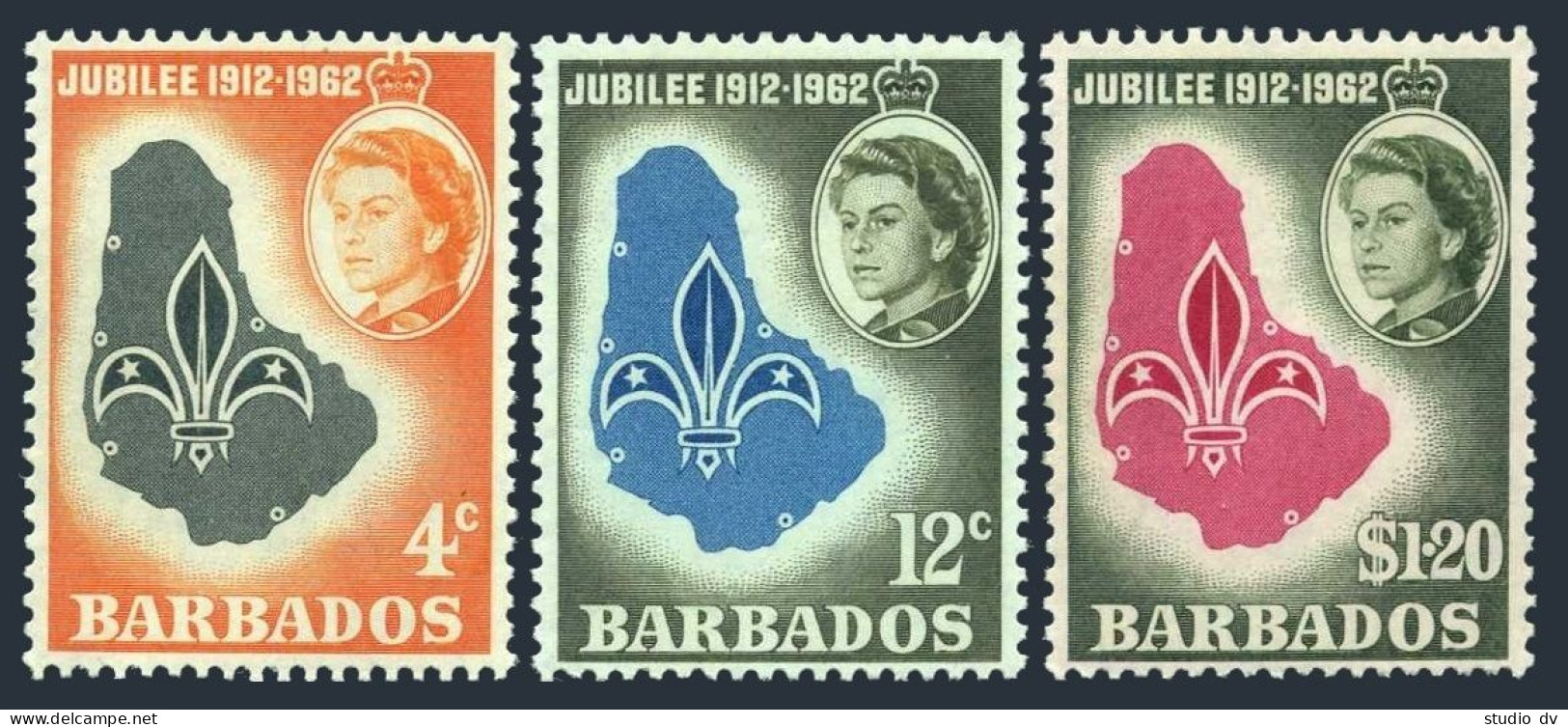 Barbados 254-256, MNH. Michel 219-221. QE II, Scouting, 50th Ann. 1962. Map. - Barbados (1966-...)