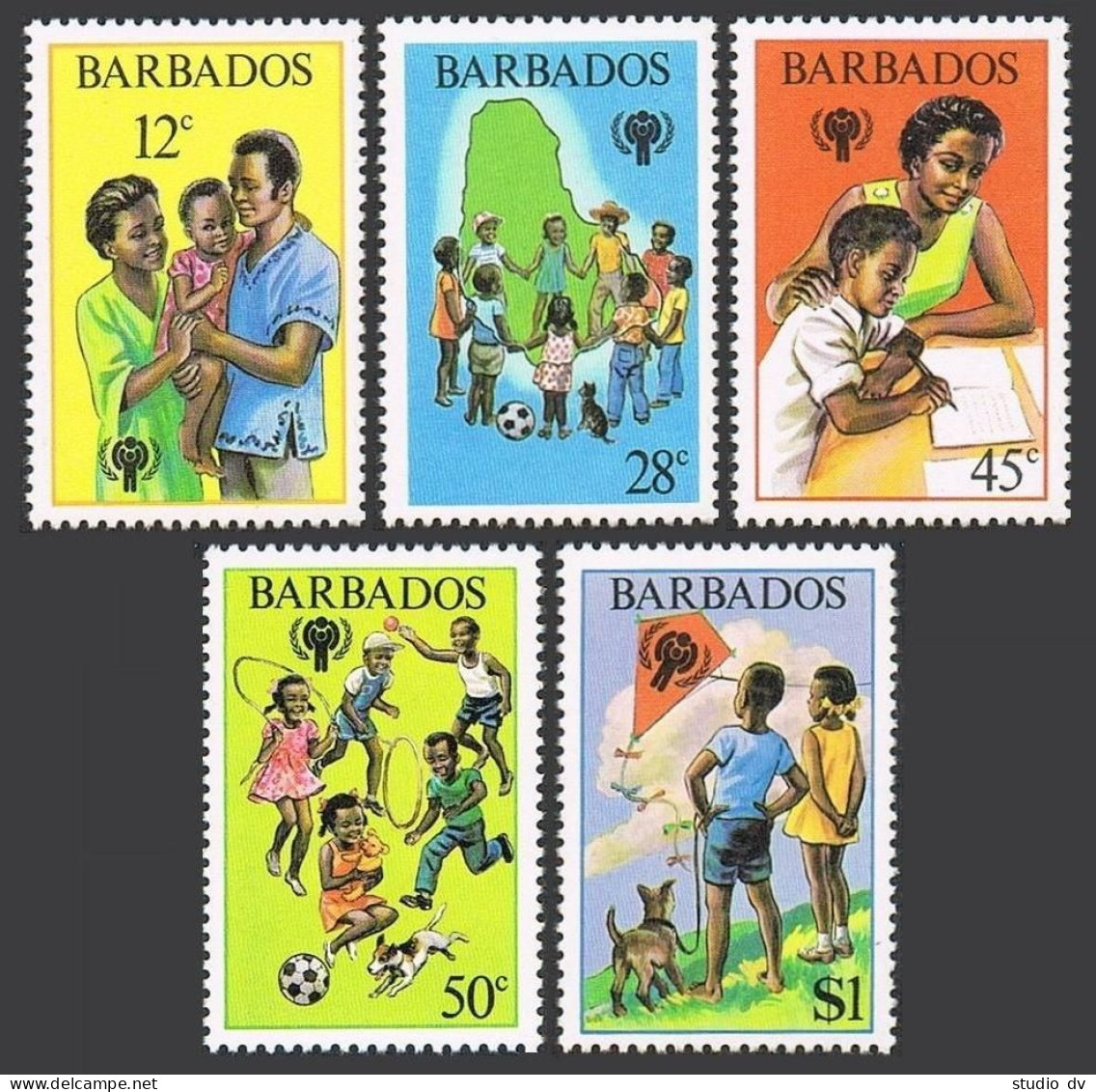 Barbados 519-523, MNH. Michel 489-493. Year Of Child IYC-1979. Dogs, Map. - Barbades (1966-...)