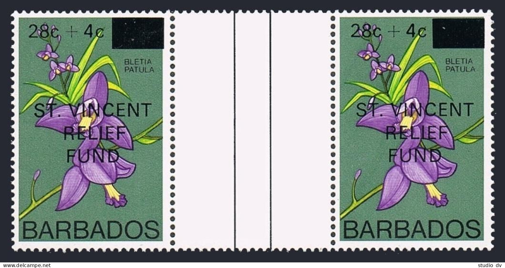 Barbados B2 Gutter,MNH.Michel 464. Flower Bletia Patula.RELIEF FUND,1979. - Barbades (1966-...)