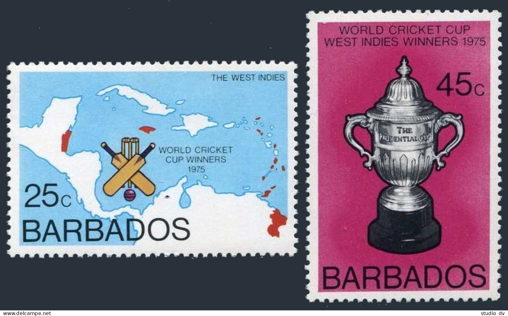 Barbados 438-439,MNH.Michel 403-404. World Cricket Cup 1976.Map. - Barbades (1966-...)