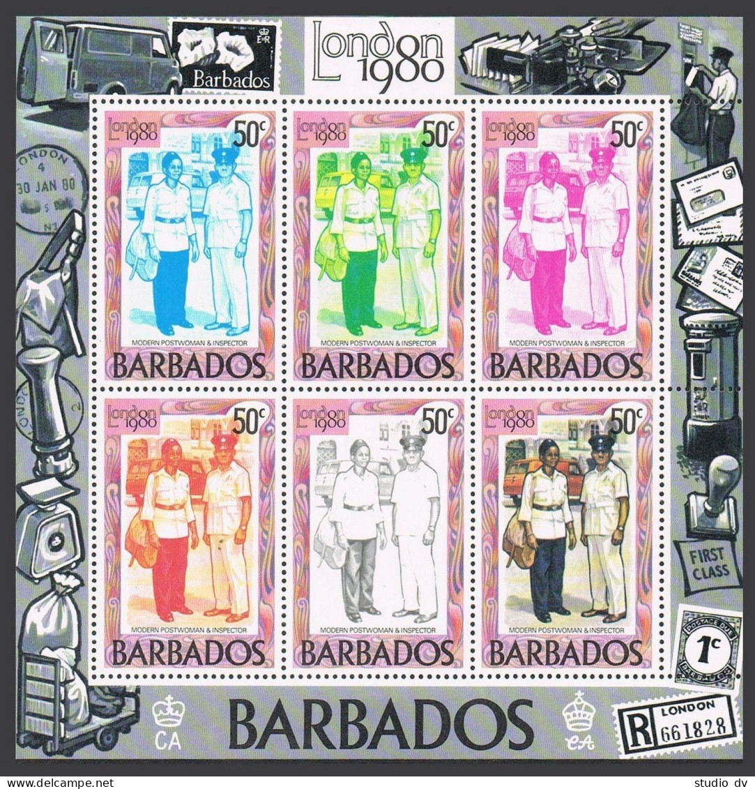 Barbados 532-533 Af Sheets, MNH. Michel 502-513 Klb. LONDON-1980, Early Mailmen. - Barbades (1966-...)