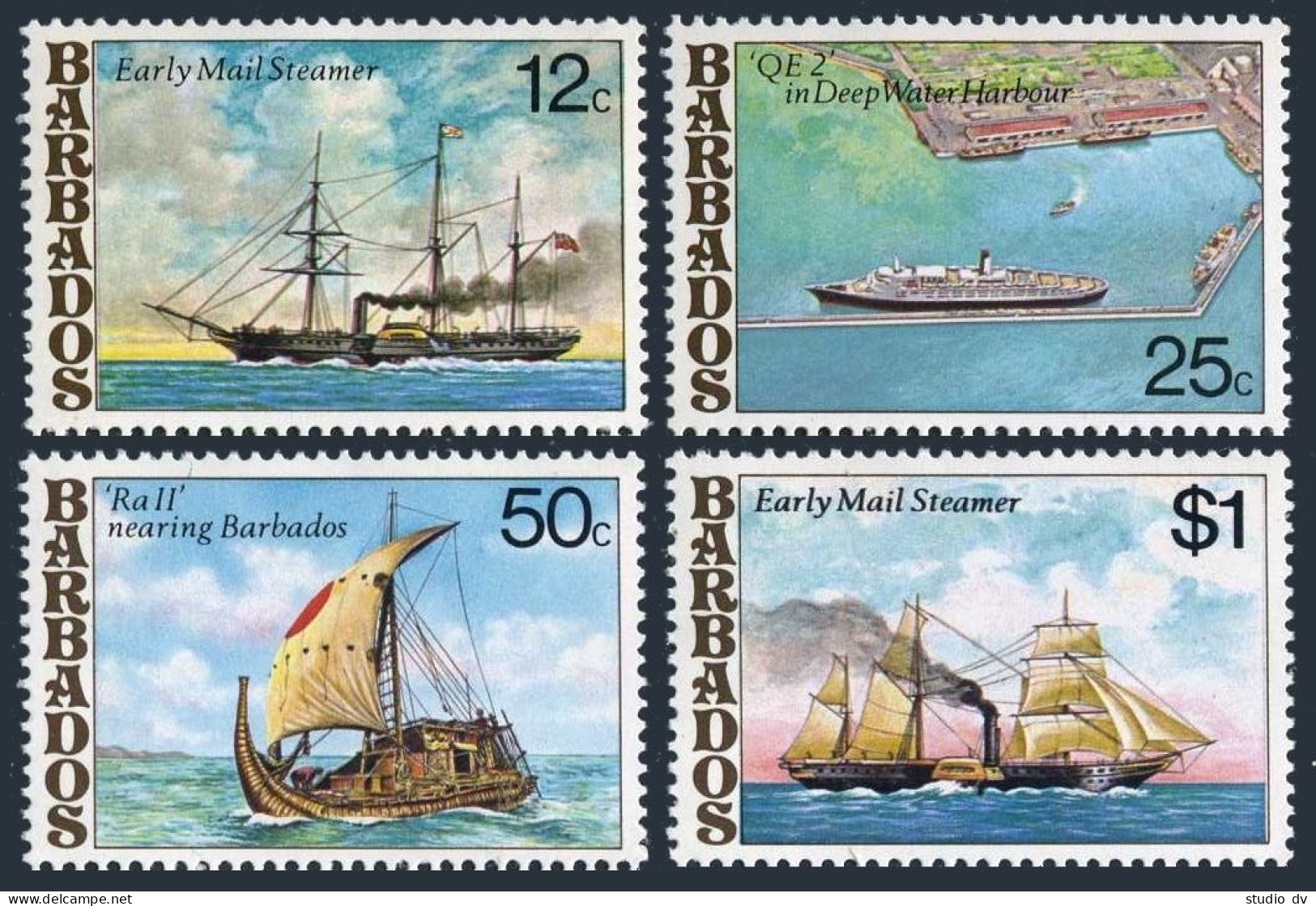 Barbados 487-490,MNH.Michel 456-459. Postal Ships,1979.Early Mail Steamer,Harbor - Barbados (1966-...)