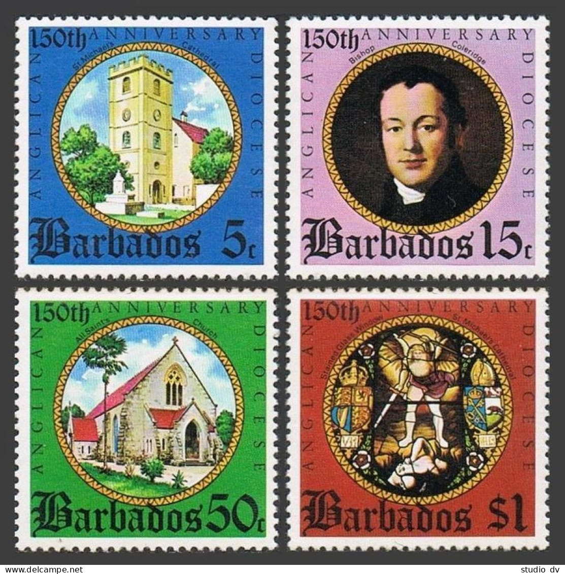 Barbados 420-423,423a,MNH.Michel 389-392,Bl.6. Anglican Diocese,1975.Churches. - Barbados (1966-...)