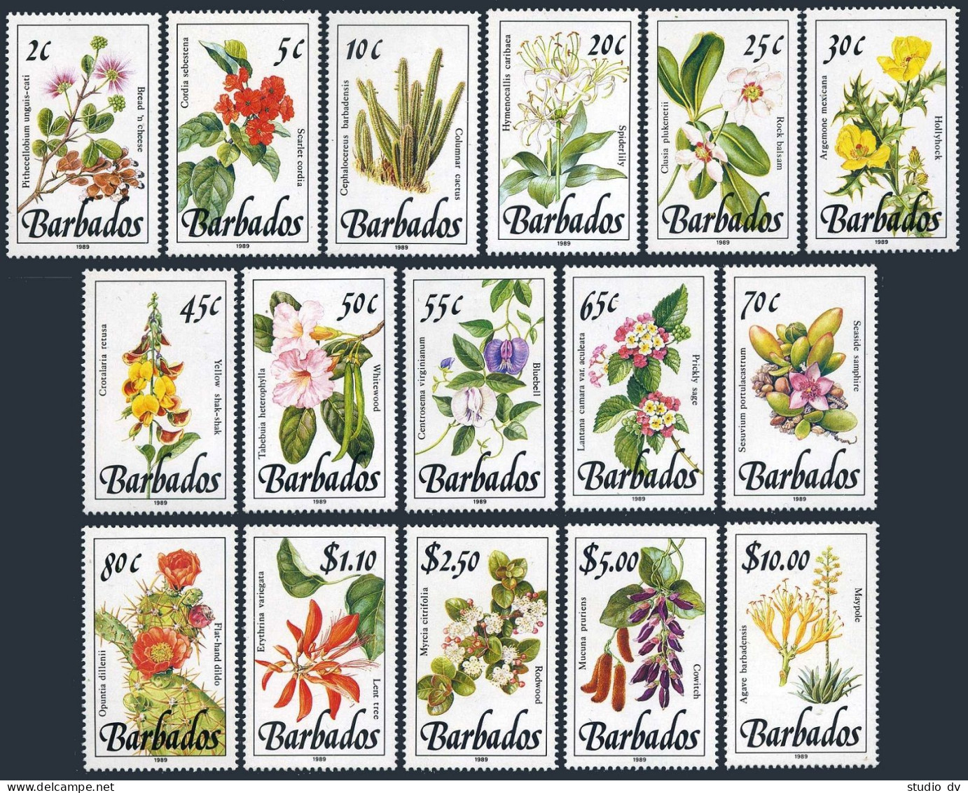 Barbados 753-768, 753b-768b, MNH. Mi 727X-742X, 727Y/742Y. Wild Plants 1989-1990 - Barbados (1966-...)
