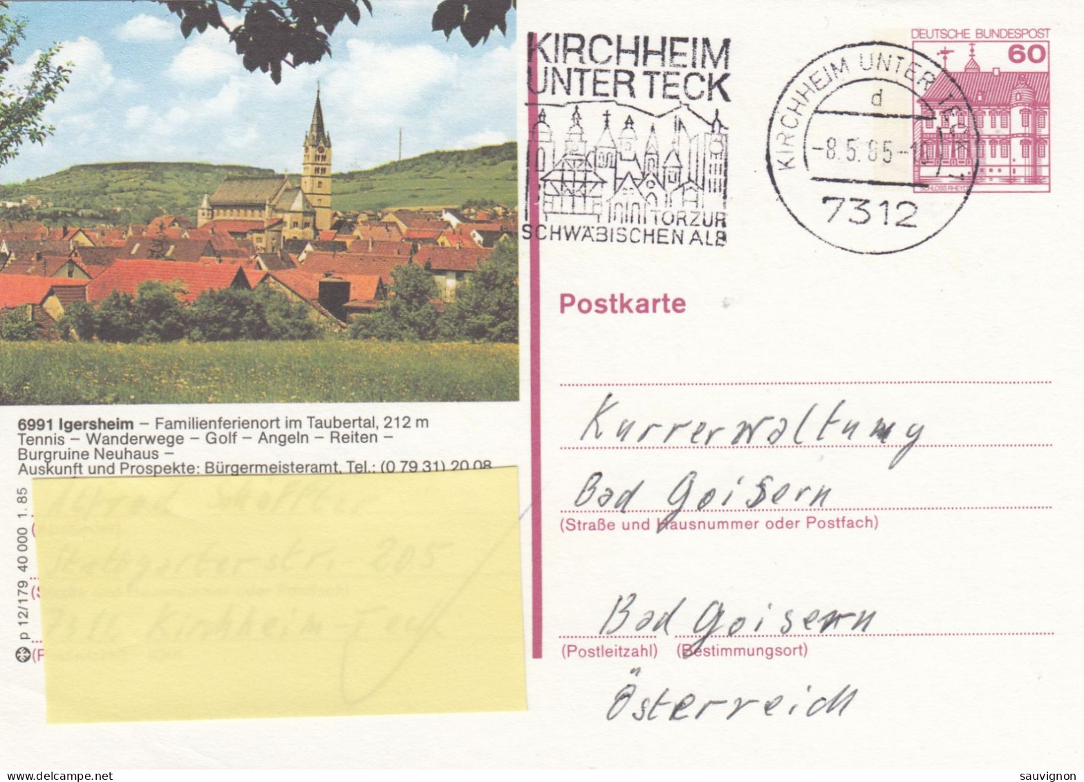 Deutschland. Bildpostkarte 6991 IGERSHEIM, Wertstempel 60 Pfg. Burgen Und Schlösser, Serie "p" - Cartoline Illustrate - Usati