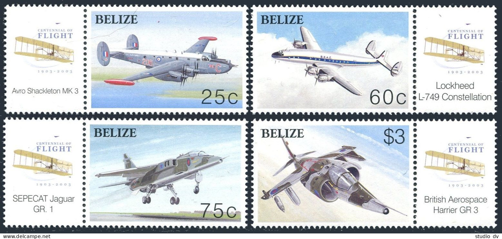 Belize 1164-1167, 1168, MNH. Powered Flight, Centenary, 2003. Spirit Of St Louis - Belize (1973-...)