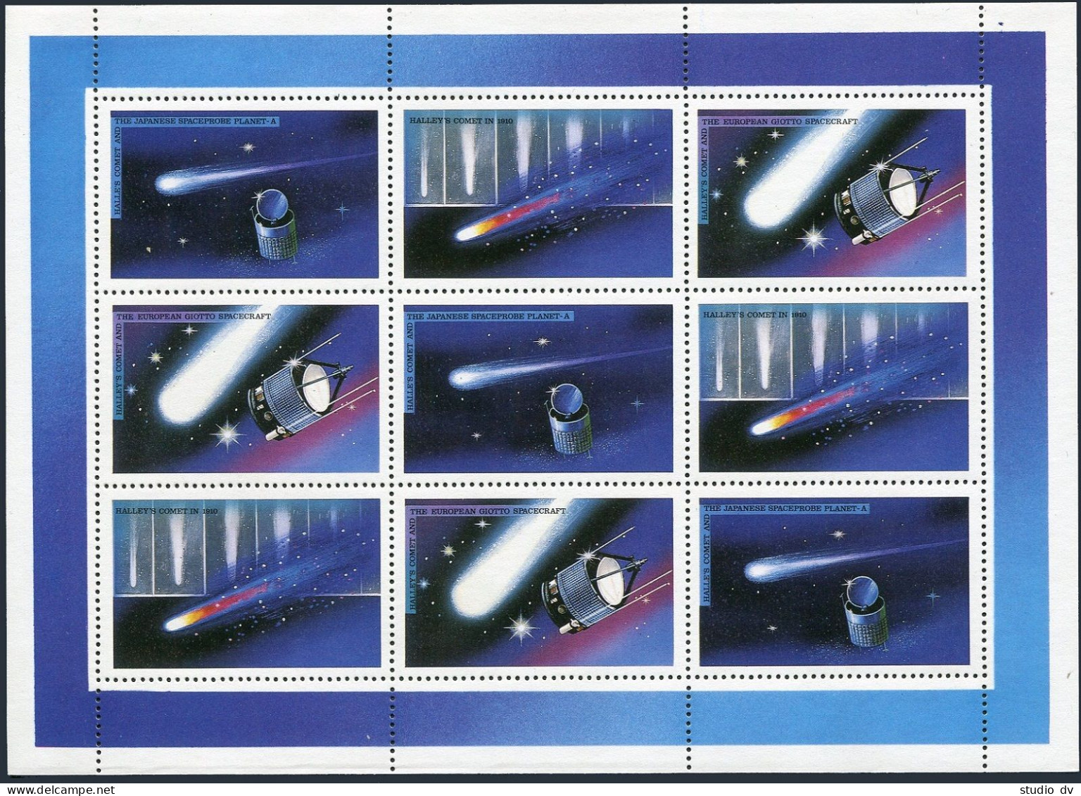 Belize 812-813 Sheets, ERROR Gold Omitted, MNH. Mi 873-878. Halley's Comet 1986 - Belize (1973-...)