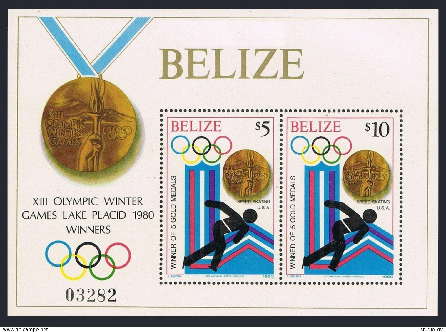 Belize 503-510 Pair-label, 511 Ab-512, MNH. Olympics Lake Placid-1980. Medals. - Belize (1973-...)