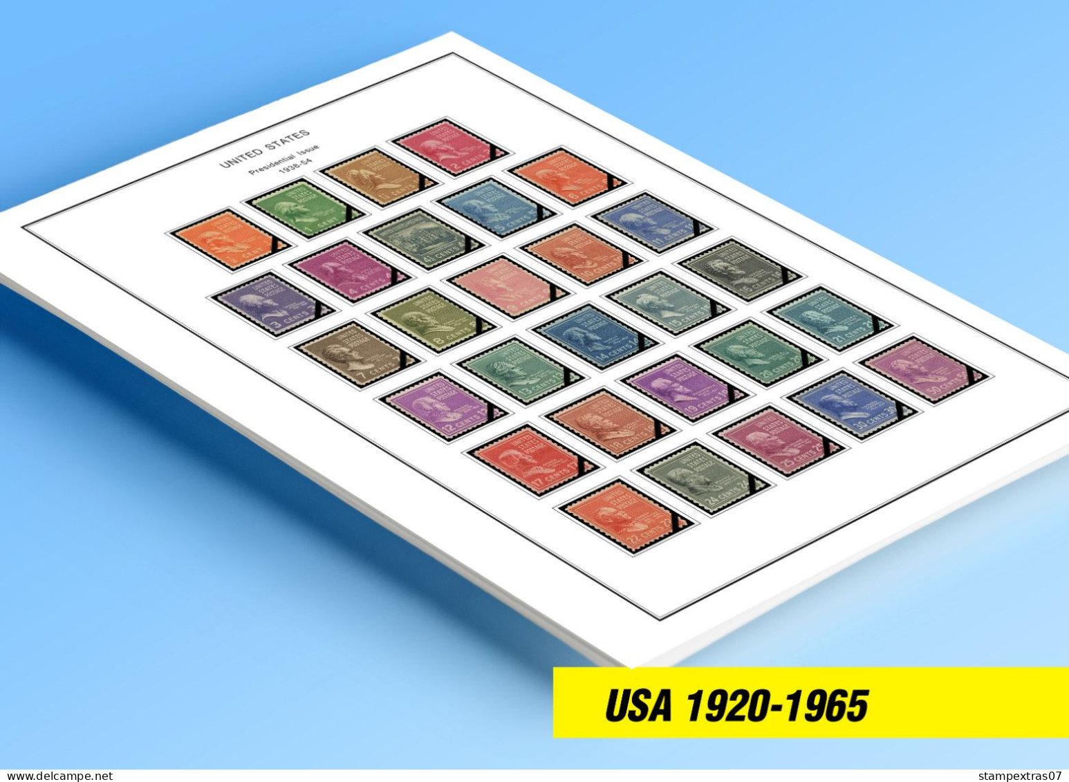 COLOR PRINTED USA 1920-1965 STAMP ALBUM PAGES (66 Illustrated Pages) >> FEUILLES ALBUM - Pre-printed Pages