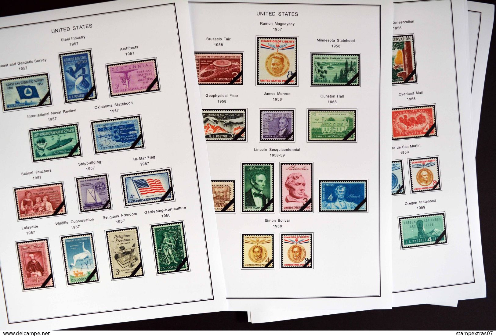 COLOR PRINTED USA 1920-1965 STAMP ALBUM PAGES (66 illustrated pages) >> FEUILLES ALBUM