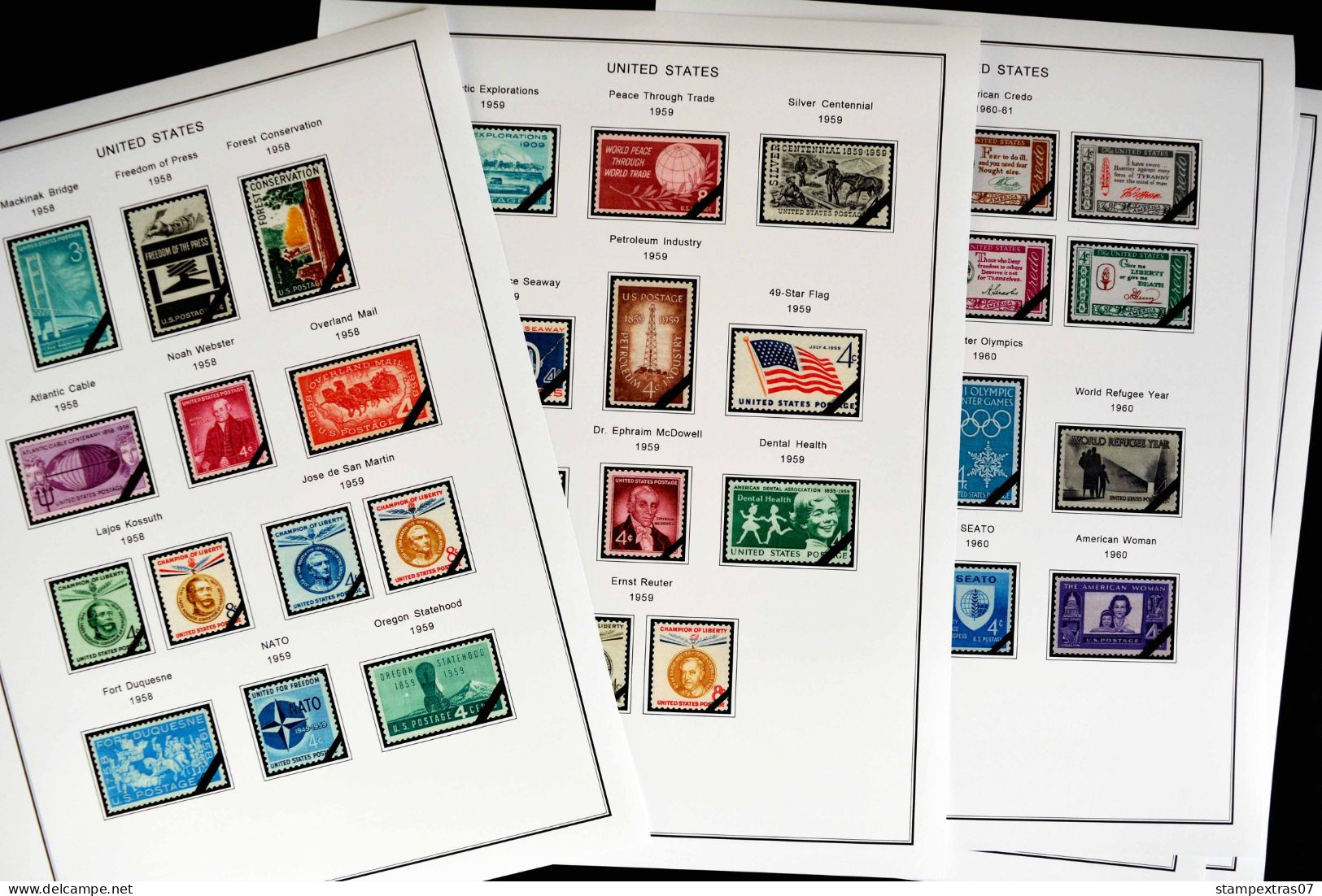 COLOR PRINTED USA 1920-1965 STAMP ALBUM PAGES (66 illustrated pages) >> FEUILLES ALBUM