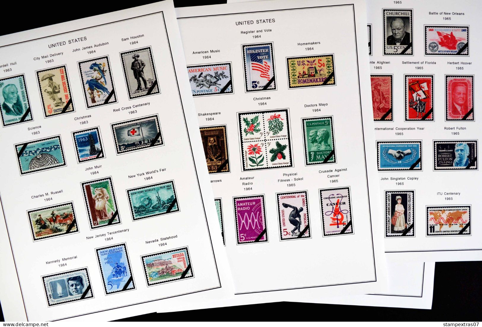 COLOR PRINTED USA 1920-1965 STAMP ALBUM PAGES (66 illustrated pages) >> FEUILLES ALBUM