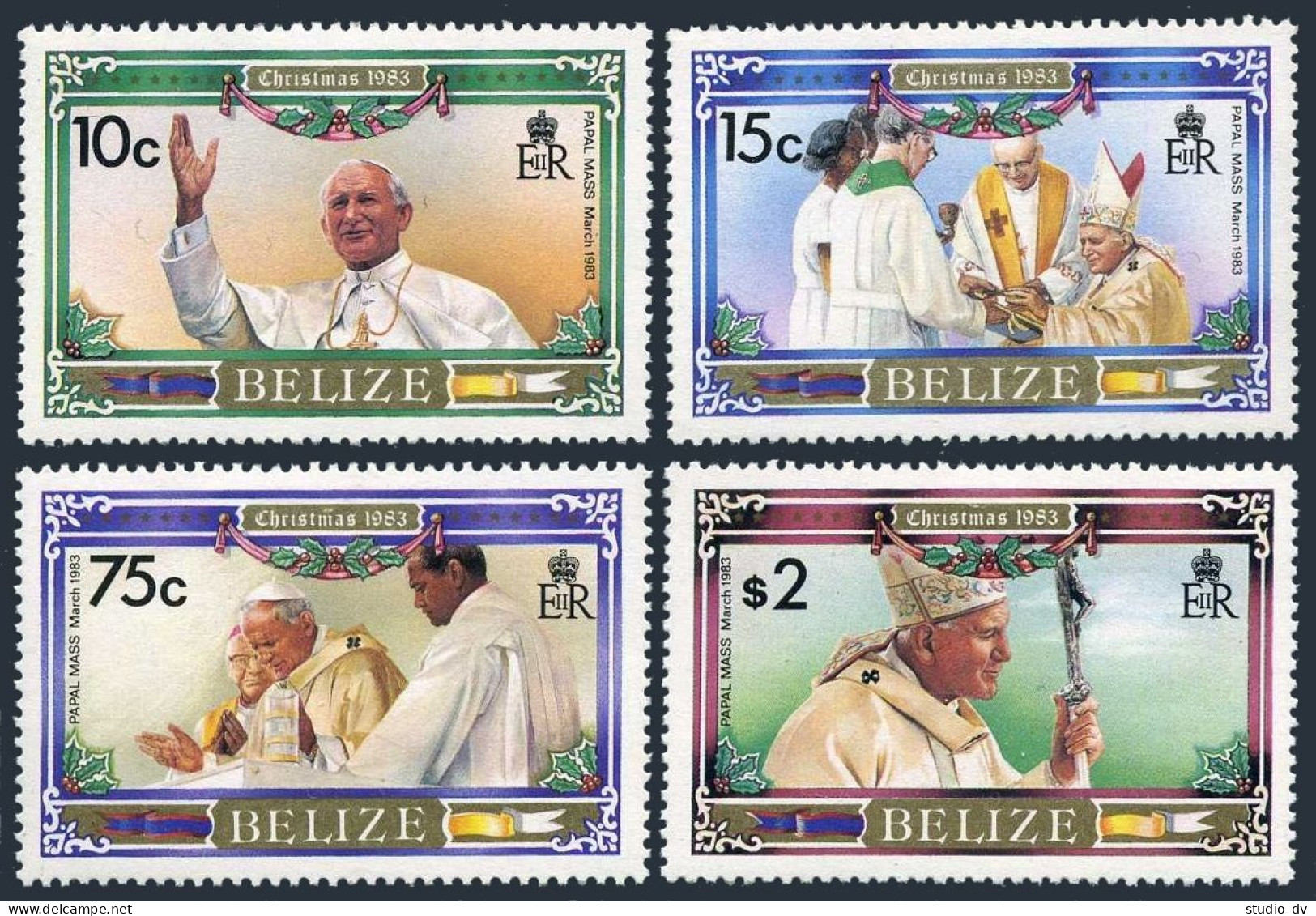 Belize 694-697, 698, MNH. Mi 719-722, Bl.61. Christmas 1983. Pope John Paul II. - Belize (1973-...)