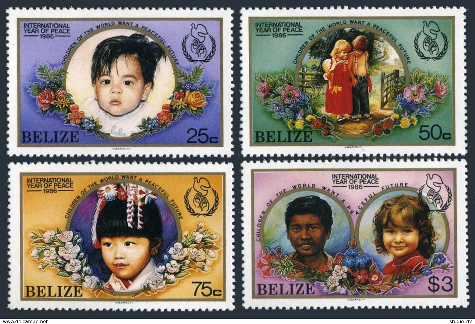 Belize 838-841,MNH.Peace Year IPY-1986.Children,Flowers - Belize (1973-...)