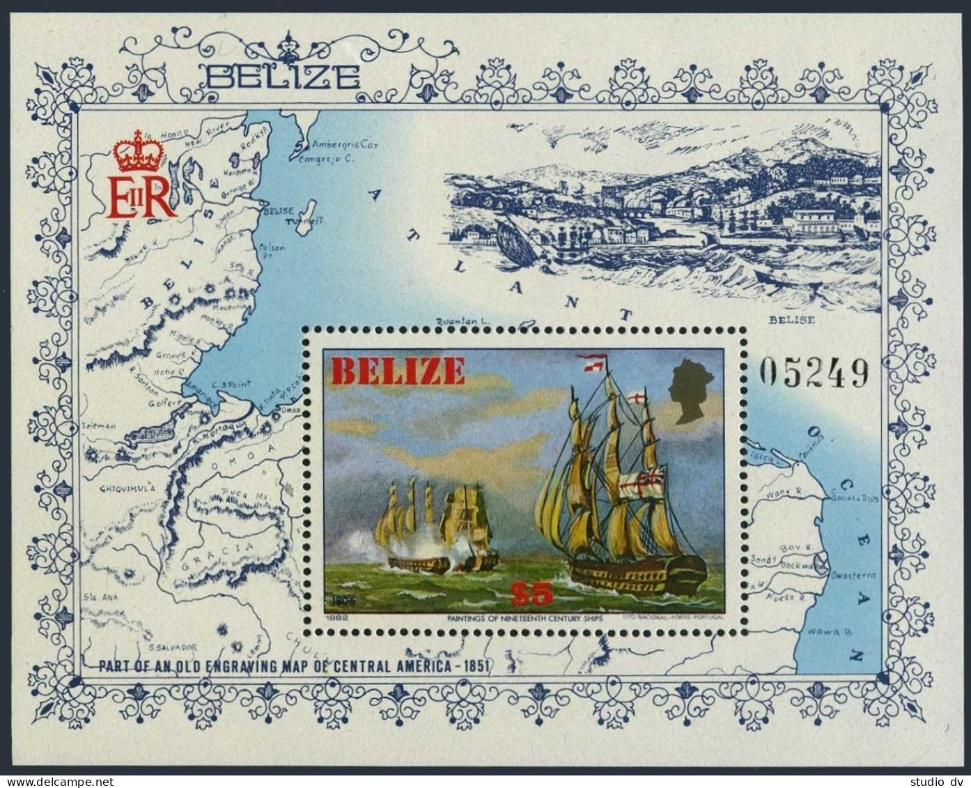 Belize 609-614, 615 Sheet, MNH. Mi 625-630,Bl.48. 19th Cent.sailing Ship, 1982. - Belize (1973-...)