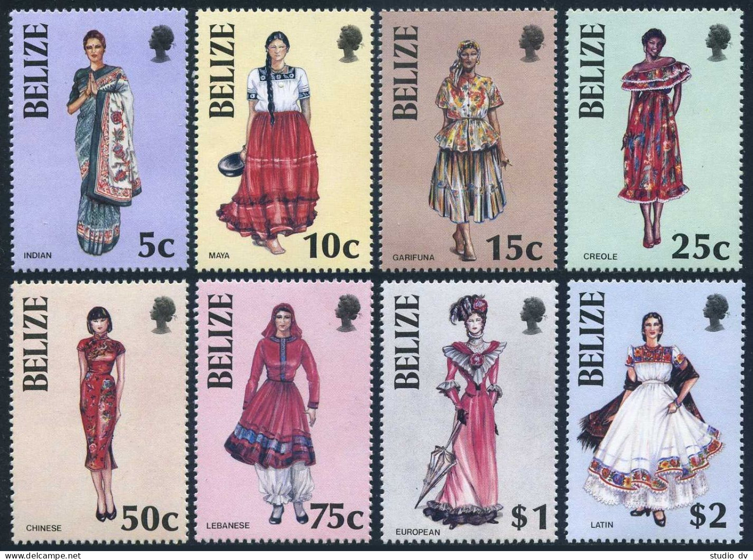 Belize 798-805,806,MNH.Michel 850-857,Bl.76. Folk Costumes,1986.Maya,So.America. - Belize (1973-...)