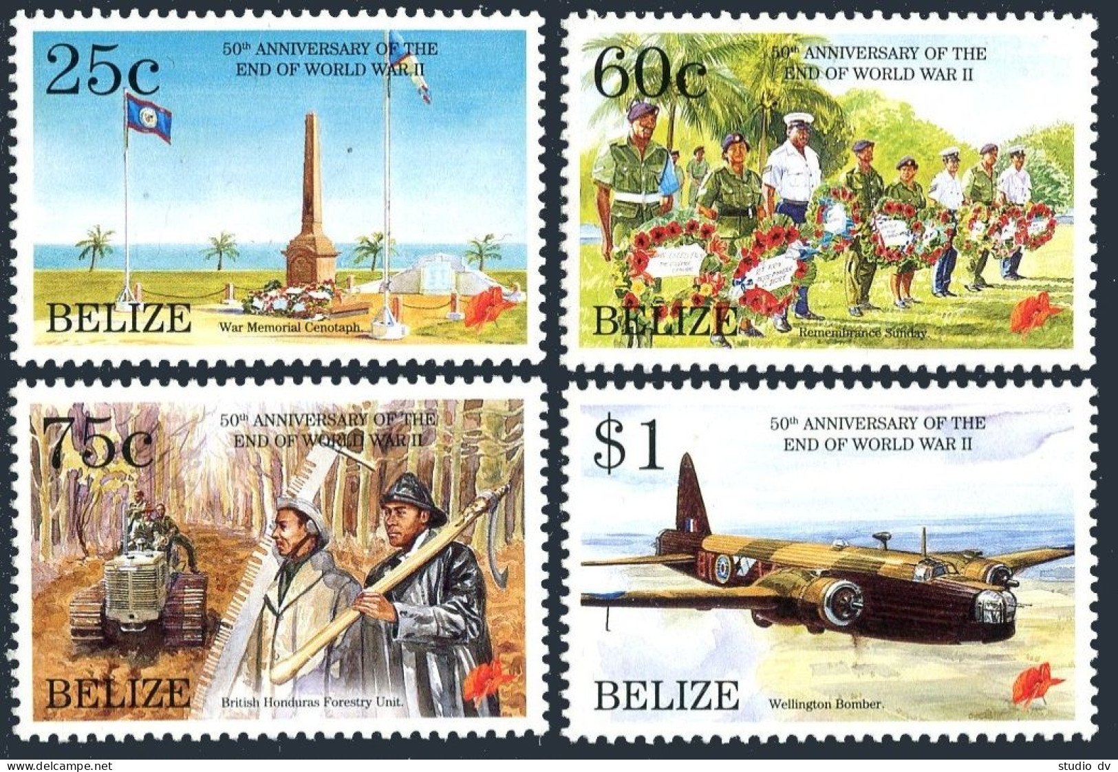 Belize 1047-1050, MNH. Michel 1146-1149. Victory-50 WW II. Wellington Bomber. - Belize (1973-...)