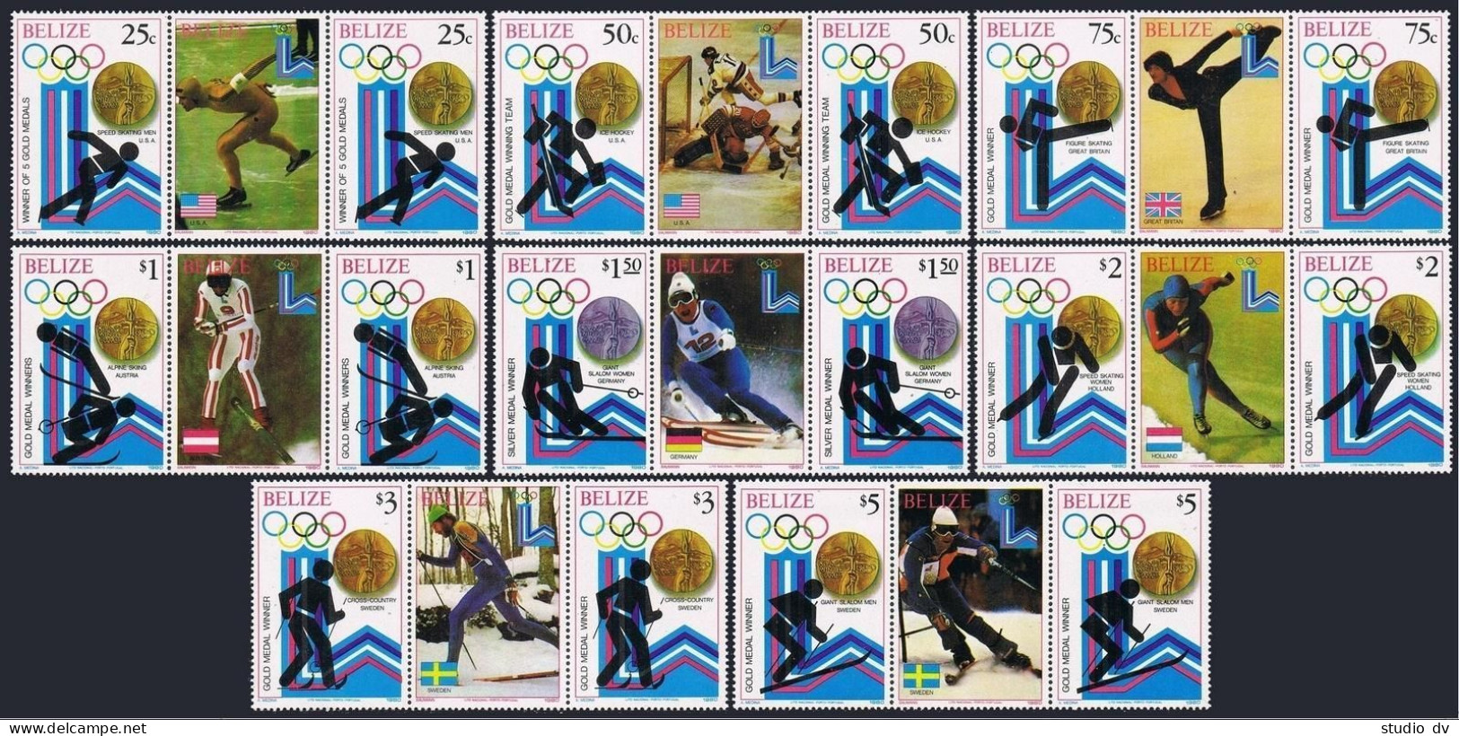 Belize 503-510 Pairs/label, MNH. Mi 501-508. Olympics Lake Placid-1980. Medals. - Belize (1973-...)