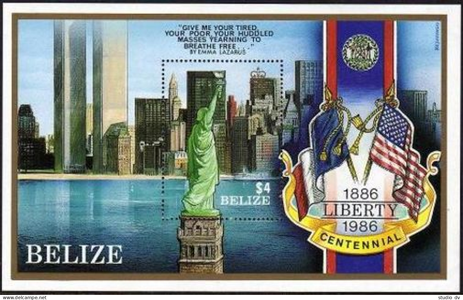 Belize 819, MNH. Michel 891 Bl.81. Statue Of Liberty, Centenary, 1986. Flags. - Belize (1973-...)