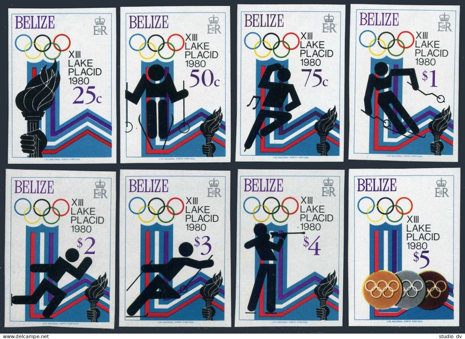 Belize 461-468 A,B,469-470,MNH. Olympics Lake Placid-1980.Torch,Slalom Skiing, - Belize (1973-...)