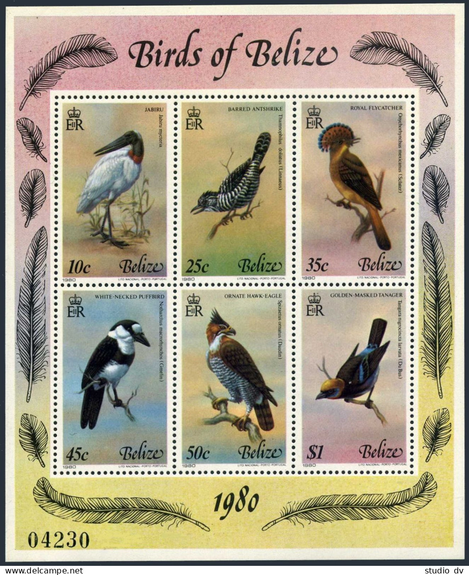Belize 500,MNH.Michel 493-498 Bl.18. Birds.Jabiru,Barred Antshrike,Flycatcher - Belize (1973-...)