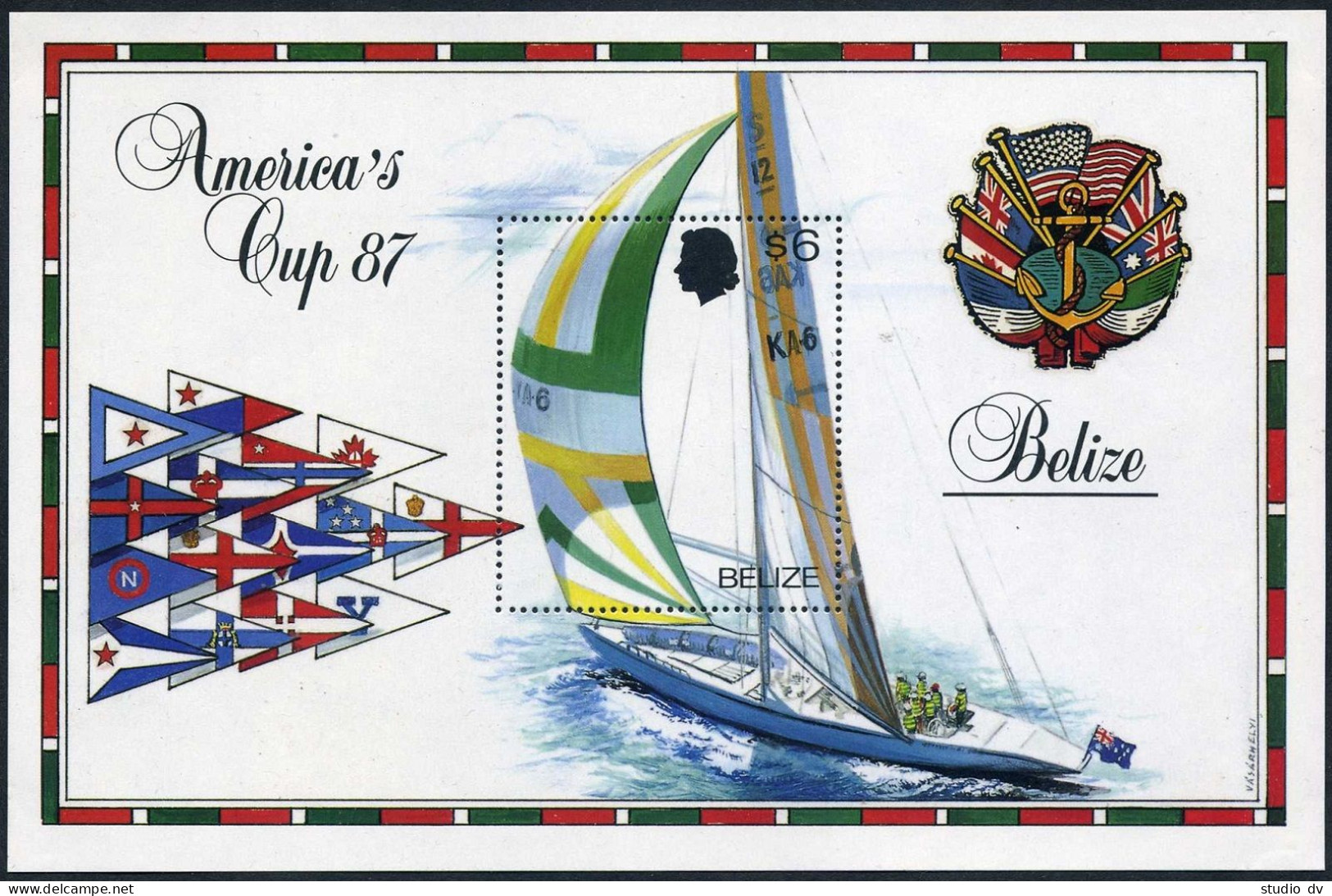 Belize 858-862, MNH. Mi 949-952, Bl.90. Americas Cup, 1987. Yachts:Australia II, - Belize (1973-...)