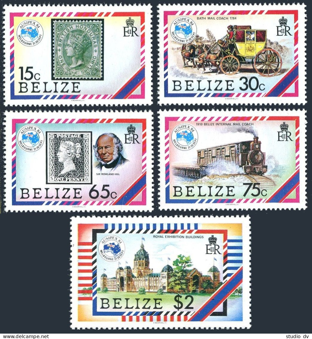 Belize 726-730,731,MNH.Mi 756-760,Bl64. AUSIPEX-1984.Coach,Train,Bridge,Kangaroo - Belize (1973-...)