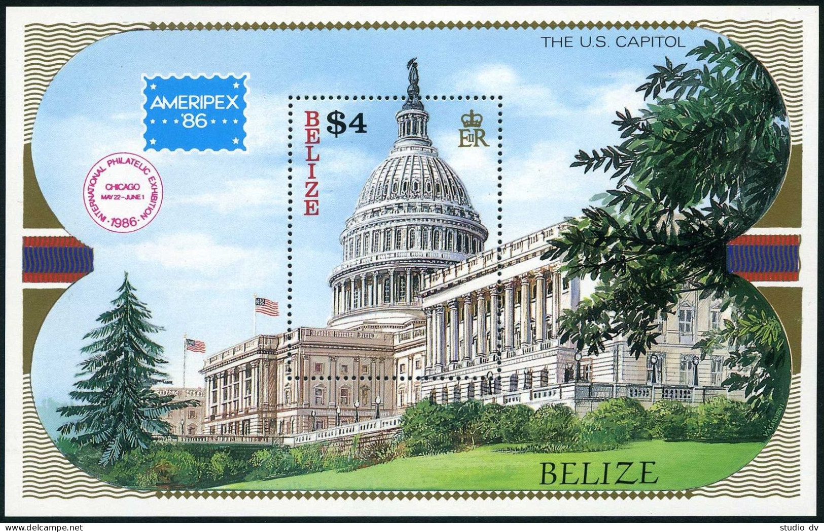 Belize 820-821 Strips, 822, MNH. Mi 892-898, Bl.92. AMERIPEX-1986. Liberty Bell, - Belize (1973-...)