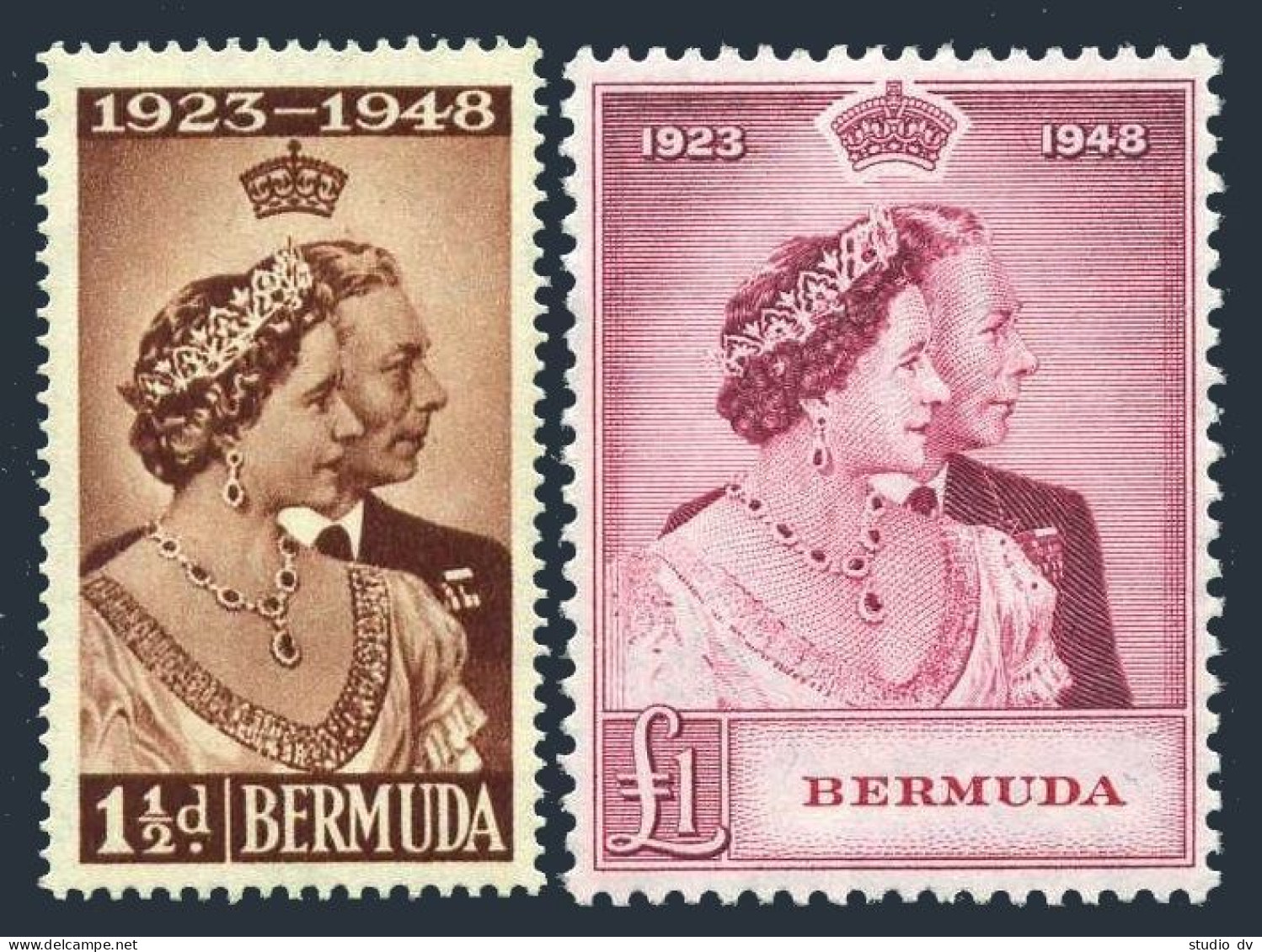 Bermuda 133-134, Hinged. Mi 120-121. Silver Wedding, 1948. George VI, Elizabeth. - Bermudes