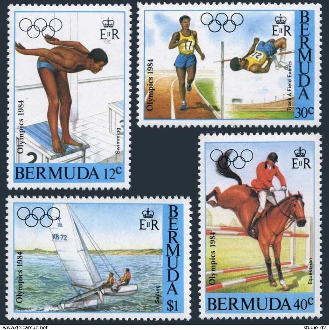 Bermuda 453-456,lightly Hinged. Olympics Los Angeles 1984.Swimming,Equestrian, - Bermuda