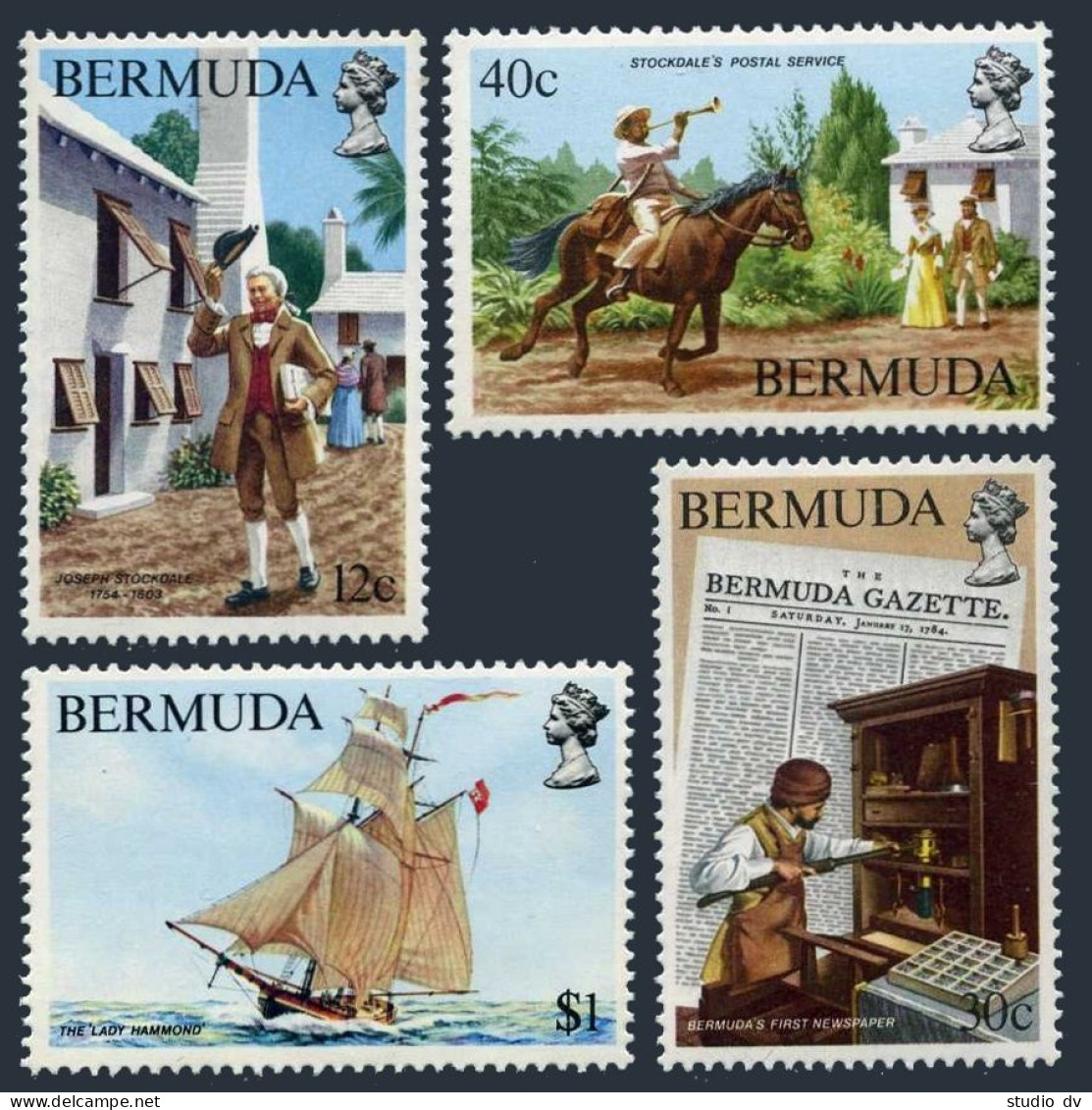 Bermuda 445-448,hinged.Michel 434-437. Joseph Stockdale,Horseman,Ship.1984. - Bermudes