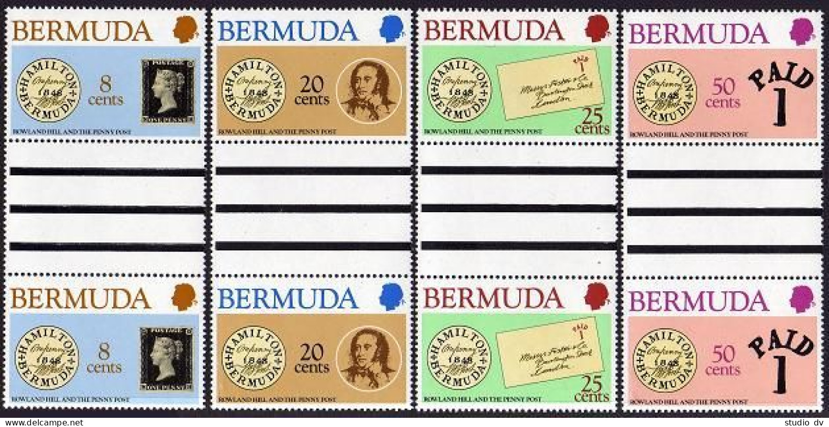 Bermuda 389-392 Gutter, MNH. Michel 378-381. Sir Rowland Hill, 1980. Penny Post. - Bermuda