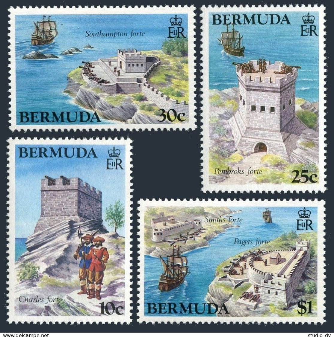 Bermuda 429-432,MNH.Mi 418-421. Forts 1982.Charles,Pembroks,Southampton,Ships. - Bermudes