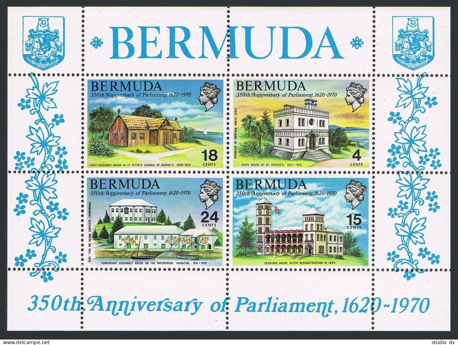 Bermuda 272-275,275a,MNH.Michel 261-264,Bl.1. Bermudas Parliament,350,1970.Ship. - Bermudes