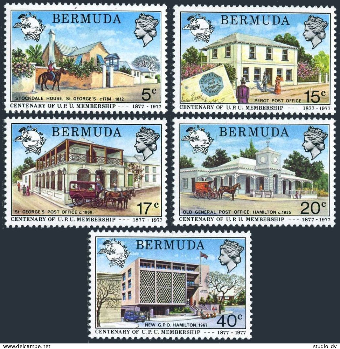 Bermuda 350-354,MNH.Michel 339-243. UPU Membership-100,1977.Stockdale House,P.O. - Bermudes