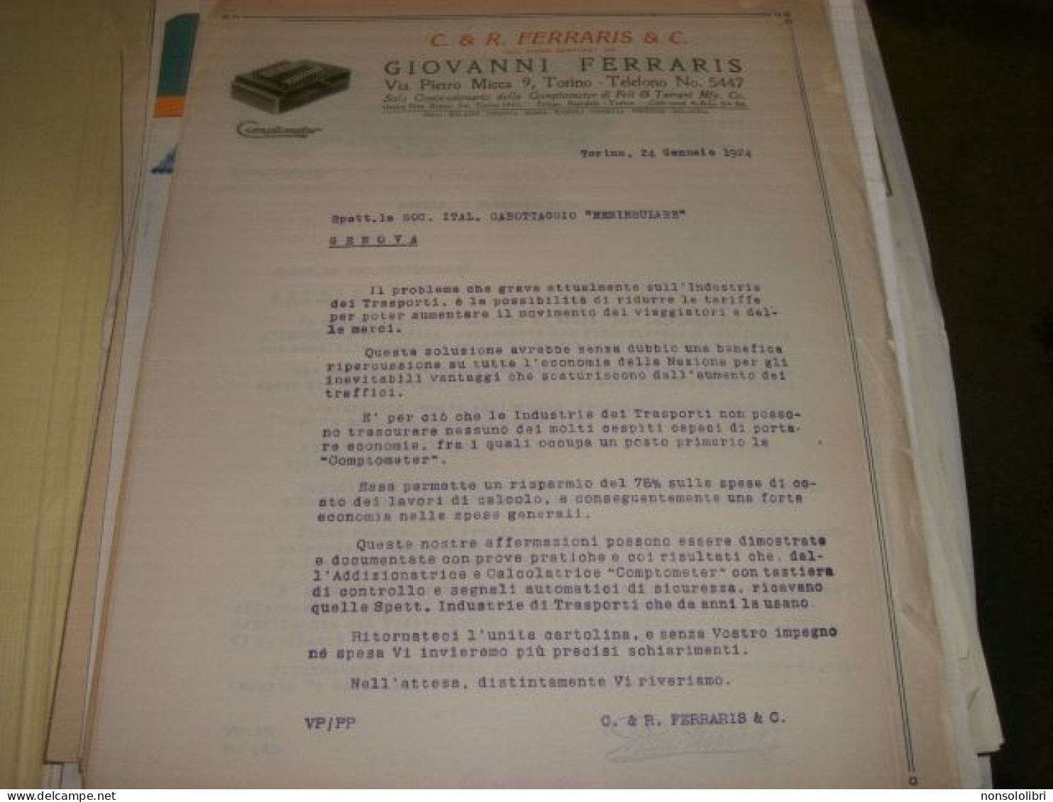 DOCUMENTO DITTA GIOVANNI FERRARIS TORINO 1924 - Historische Documenten