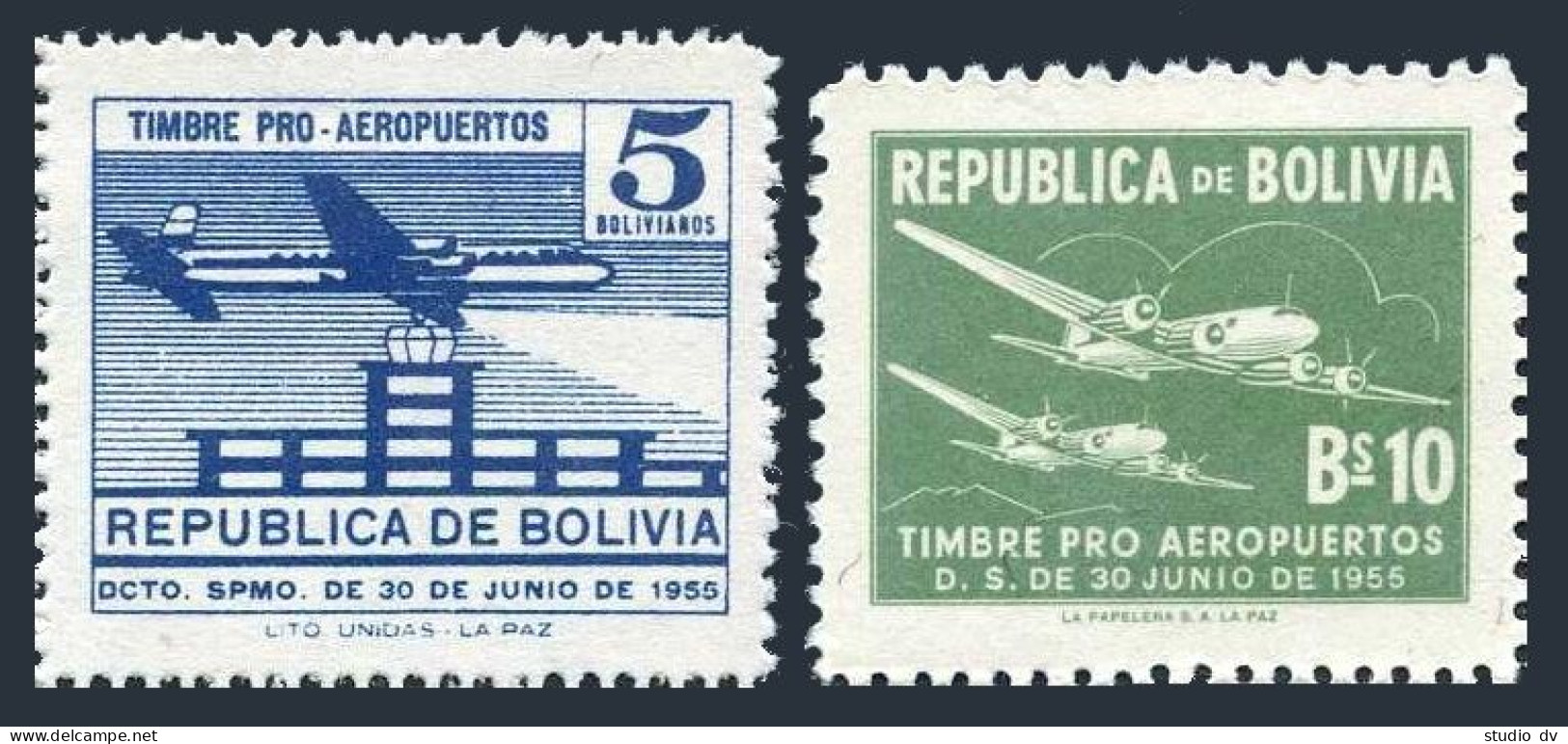 Bolivia RA23-RA24, Hinged. Michel Zw 23-24. Tax Stamps 1951. Communications. - Bolivie